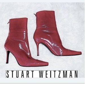 Hot Lipstick Red Leather Stiletto Bootie Boot